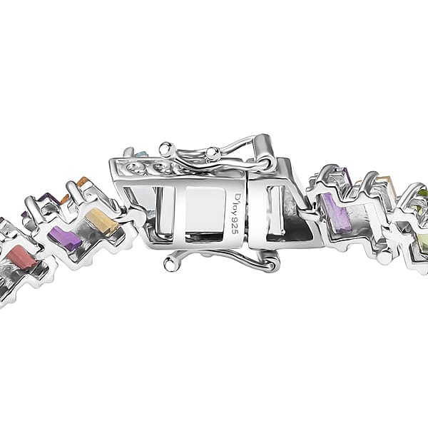 D'Joy Multi Gemstone 18.75 Ctw Bracelet In Rhodium Over Sterling Silve (7.25 In)