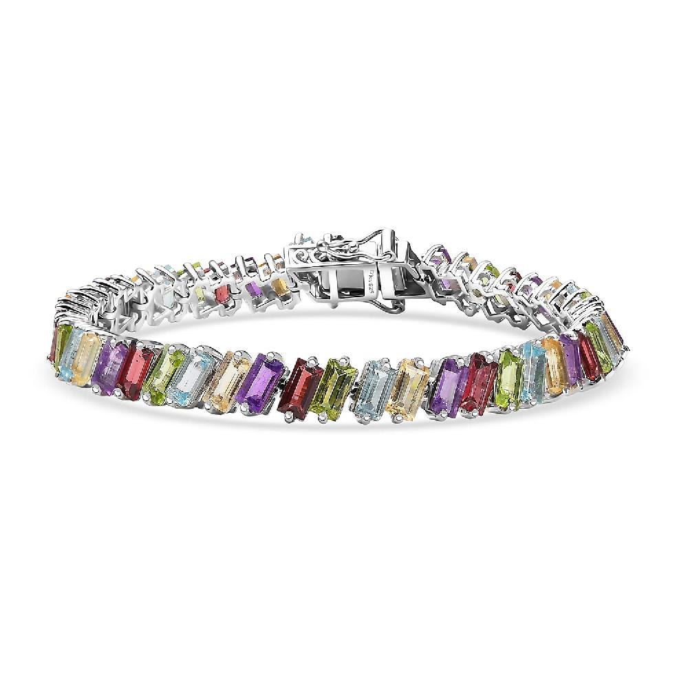 D'Joy Multi Gemstone 18.75 ctw Bracelet in Rhodium Over Sterling Silve (7.25 In)