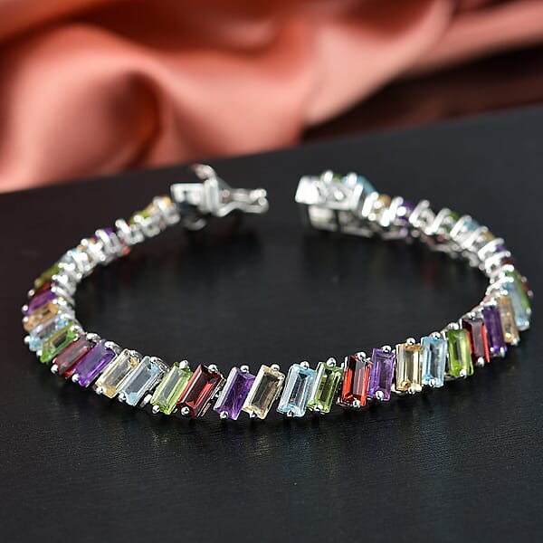 D'Joy Multi Gemstone 20.70 Ctw Bracelet In Rhodium Over Sterling Silver (8.00 In)
