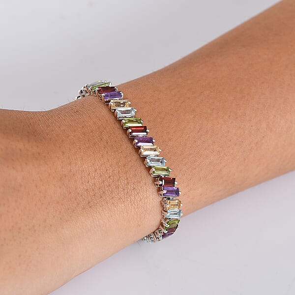 D'Joy Multi Gemstone 20.70 Ctw Bracelet In Rhodium Over Sterling Silver (8.00 In)