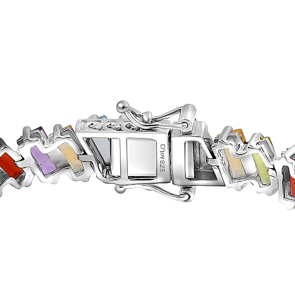 D'Joy Multi Gemstone 20.70 Ctw Bracelet In Rhodium Over Sterling Silver (8.00 In)
