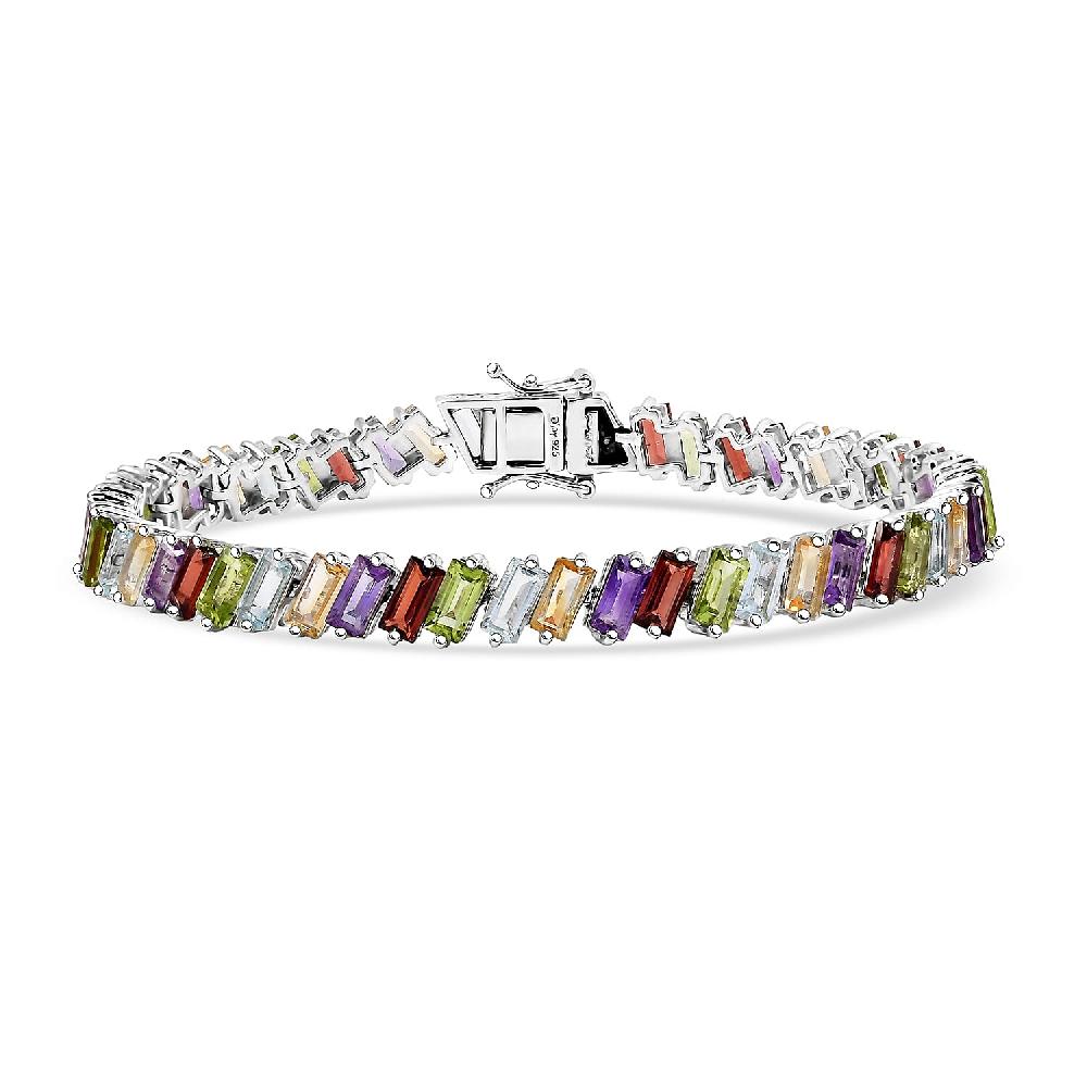 D'Joy Multi Gemstone 20.70 ctw Bracelet in Rhodium Over Sterling Silver (8.00 In)