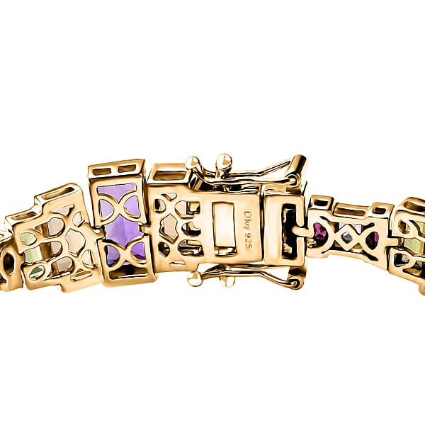 D'Joy Multi Gemstone 30.30 Ctw Bracelet In 18K Vermeil Yellow Gold Over Sterling Silver (7.25 In)