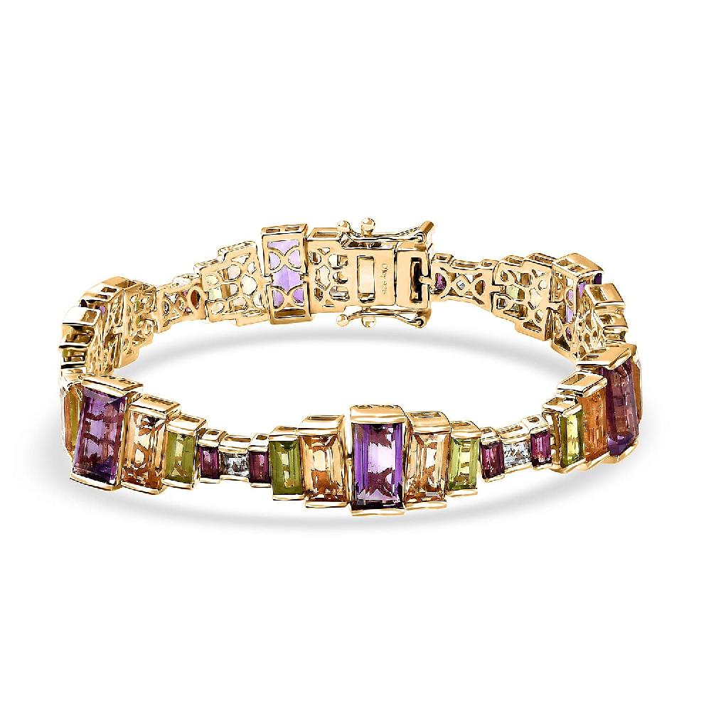 D'Joy Multi Gemstone 30.30 ctw Bracelet in 18K Vermeil Yellow Gold Over Sterling Silver (7.25 In)