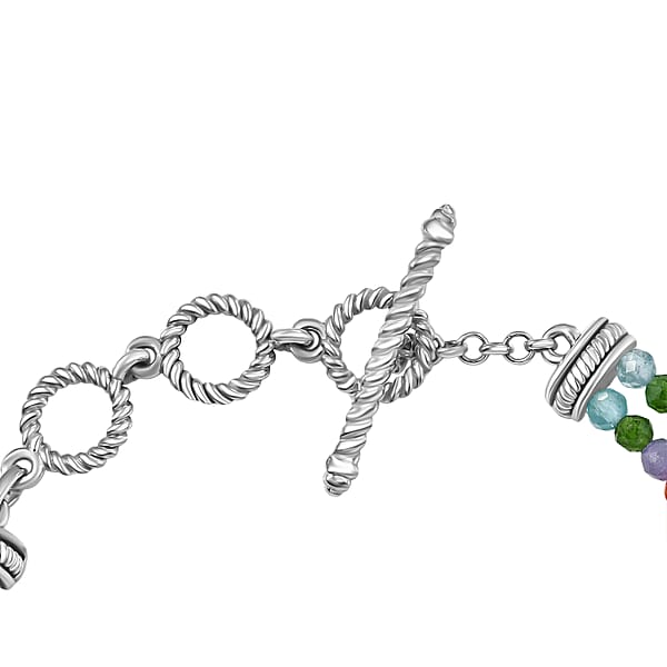 D'Joy Multi Gemstone 41.00 Ctw Chrysanthemum Flower Bracelet In Rhodium Over Sterling Silve (6.50-8.0In)