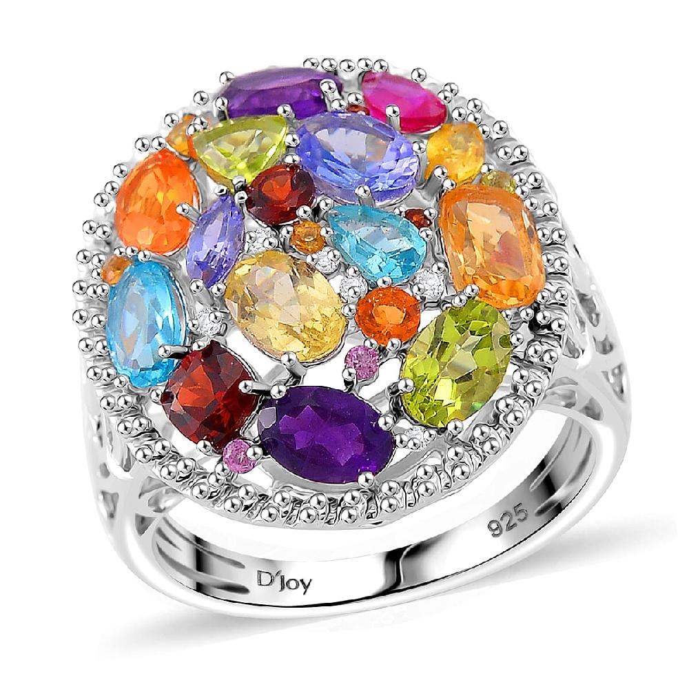 D'Joy Multi Gemstone 5.50 ctw Prism Bloom Ring in Rhodium Over Sterling Silver