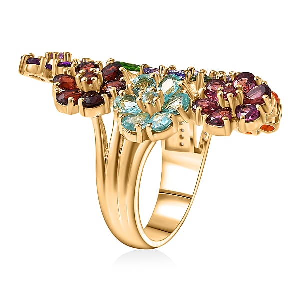 D'Joy Multi Gemstone 6.60 Ctw Blooming Garden Ring In Vermeil Yellow Gold Over Sterling Silver