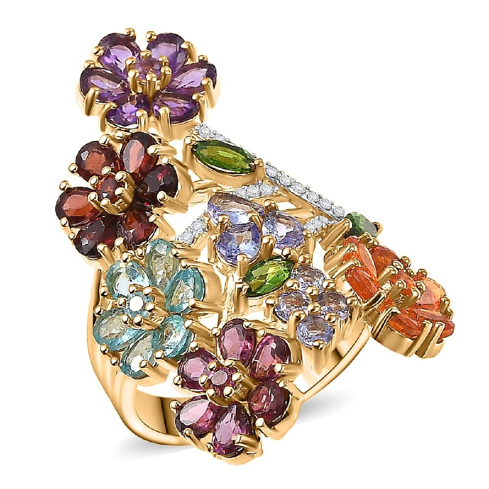 D'Joy Multi Gemstone 6.60 ctw Blooming Garden Ring in Vermeil Yellow Gold Over Sterling Silver