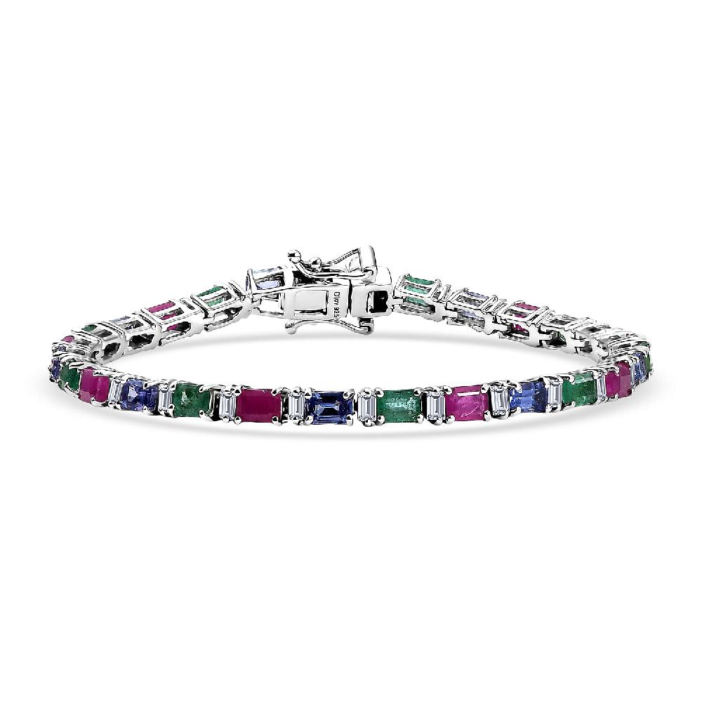 D'Joy Multi Gemstone 7.35 ctw Floral Vine Bracelet in Rhodium Over Sterling Silver (6.50 In)