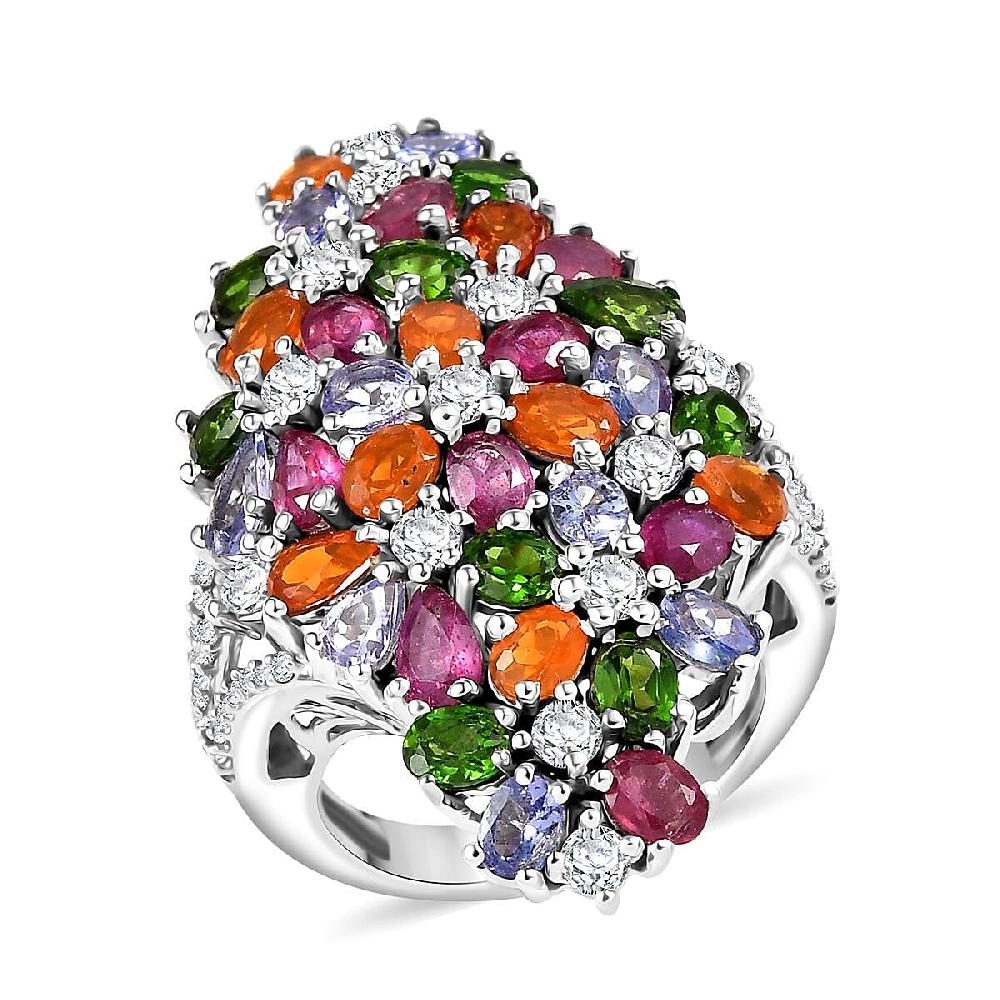 D'Joy Multi Gemstone 7.65 ctw Blooming Garden Ring in Platinum Over Sterling Silver