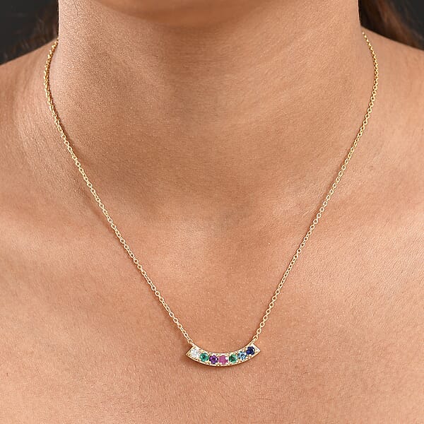D'Joy Multi Gemstone And Lab Grown Diamond I1 0.90 Ctw Necklace In 18K Vermeil Yellow Gold Over Sterling Silver 18 Inches