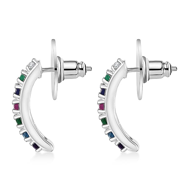 D'Joy Multi Gemstone And Lab Grown Diamond I1 1.50 Ctw Earrings In Rhodium Over Sterling Silver