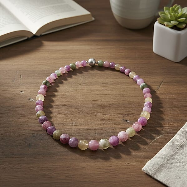D'Joy Multi Lepidolite Beaded 400.00 Ctw Necklace 20 Inches In Rhodium Over Sterling Silver