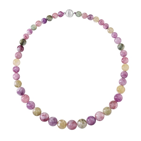 D'Joy Multi Lepidolite Beaded 400.00 Ctw Necklace 20 Inches In Rhodium Over Sterling Silver