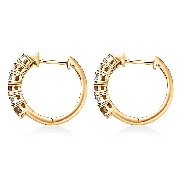 D'Joy Multi Sapphire And Moissanite 2.00 Ctw Color Crest Hoop Earrings In 18K Vermeil Yellow Gold Over Sterling Silver