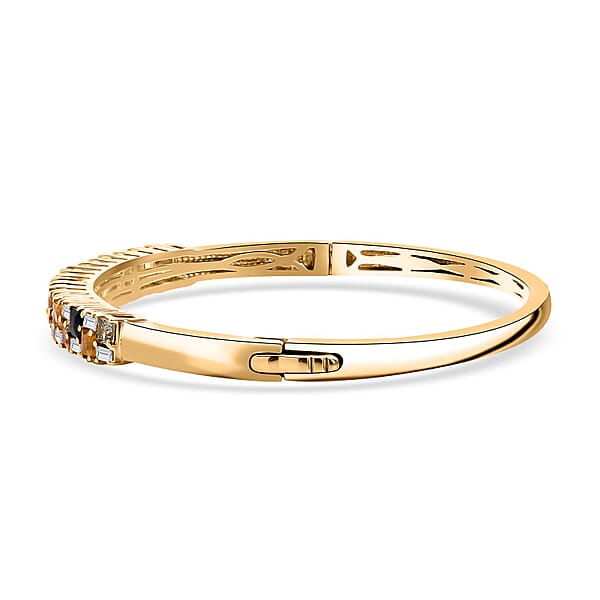 D'Joy Multi Sapphire And Moissanite 4.50 Ctw Color Crest Bangle Bracelet In 18K Vermeil YG Over Sterling Silver (7.25 In)