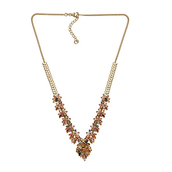 D'Joy Multi-Tourmaline 13.25 Ctw Floral Harmony Necklace In 18K Vermeil Yellow Gol Over Sterling Silver 18-20 Inches