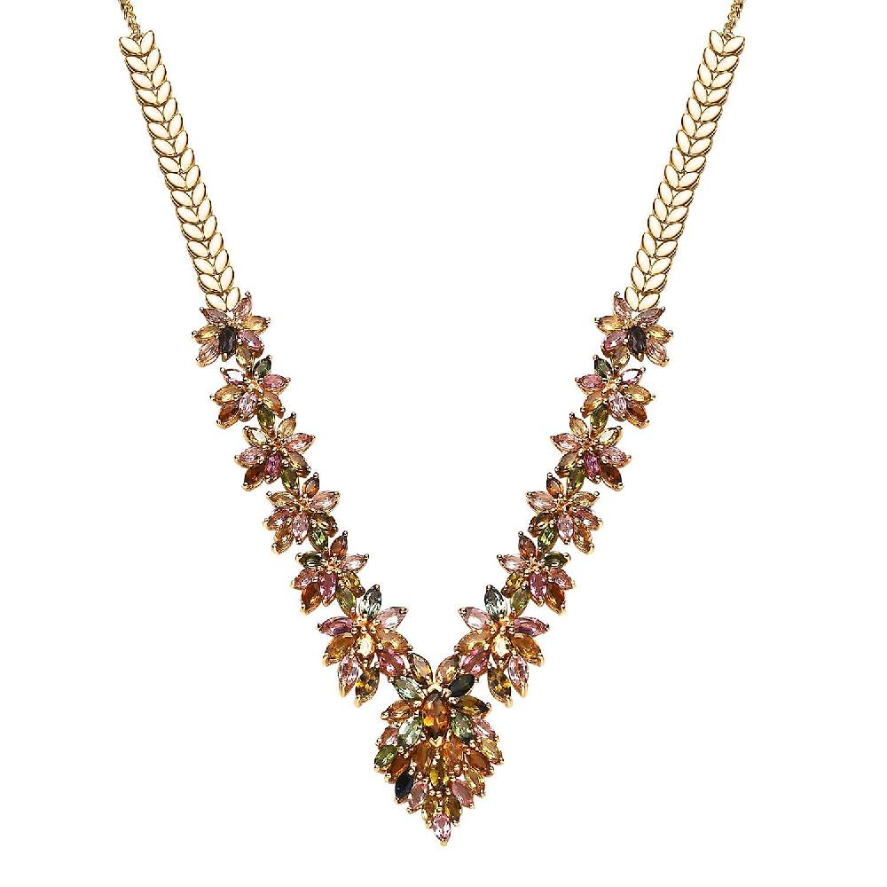 D'Joy Multi-Tourmaline 13.25 ctw Floral Harmony Necklace in 18K Vermeil Yellow Gol Over Sterling Silver 18-20 Inches