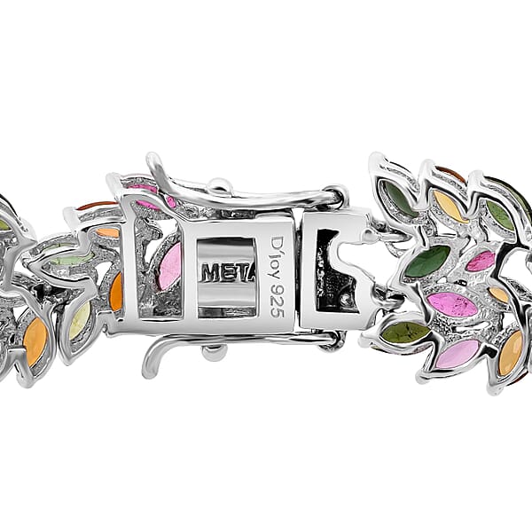 D'Joy Multi-Tourmaline 17.20 Ctw Botanic Symphony Bracelet In Rhodium Over Sterling Silver (6.50 In)