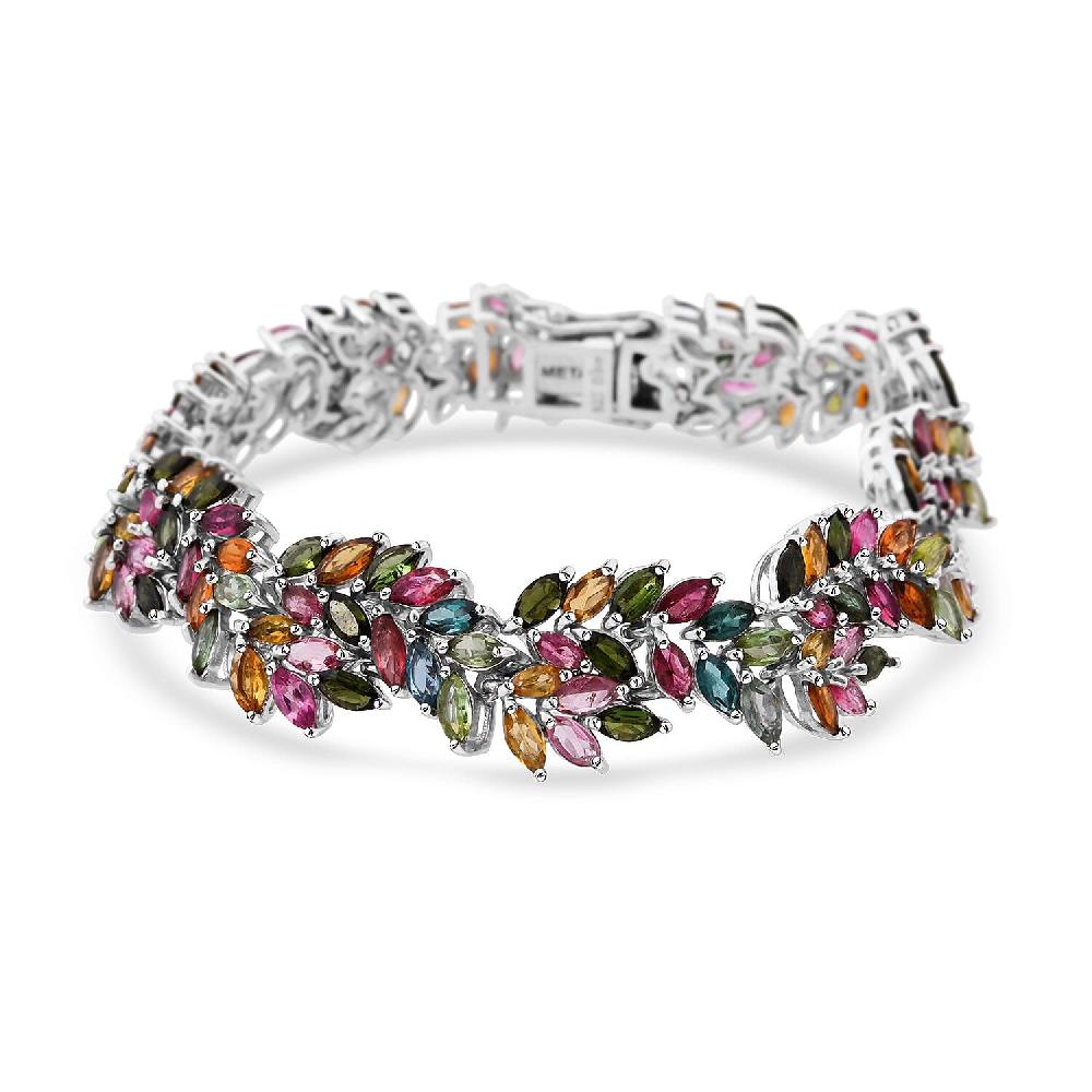 D'Joy Multi-Tourmaline 17.20 ctw Botanic Symphony Bracelet in Rhodium Over Sterling Silver (6.50 In)