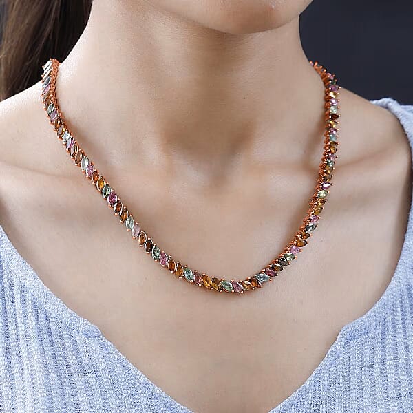 D'Joy Multi-Tourmaline 27.85 Ctw Necklace In 18K Vermeil Rose Gold Over Sterling Silver 18 Inches (Del. In 10-12 Days)