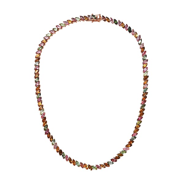 D'Joy Multi-Tourmaline 27.85 Ctw Necklace In 18K Vermeil Rose Gold Over Sterling Silver 18 Inches (Del. In 10-12 Days)