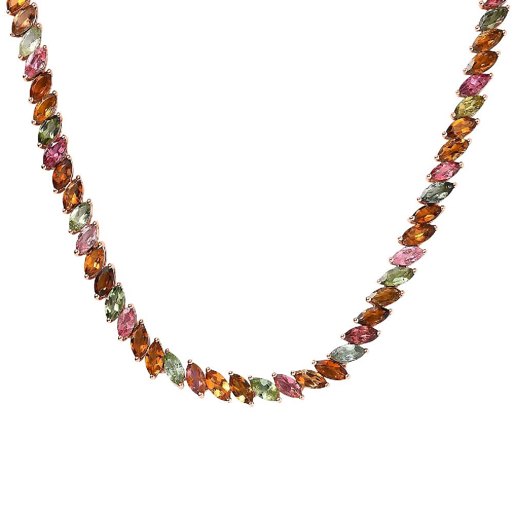 D'Joy Multi-Tourmaline 27.85 ctw Necklace in 18K Vermeil Rose Gold Over Sterling Silver 18 Inches (Del. in 10-12 Days)