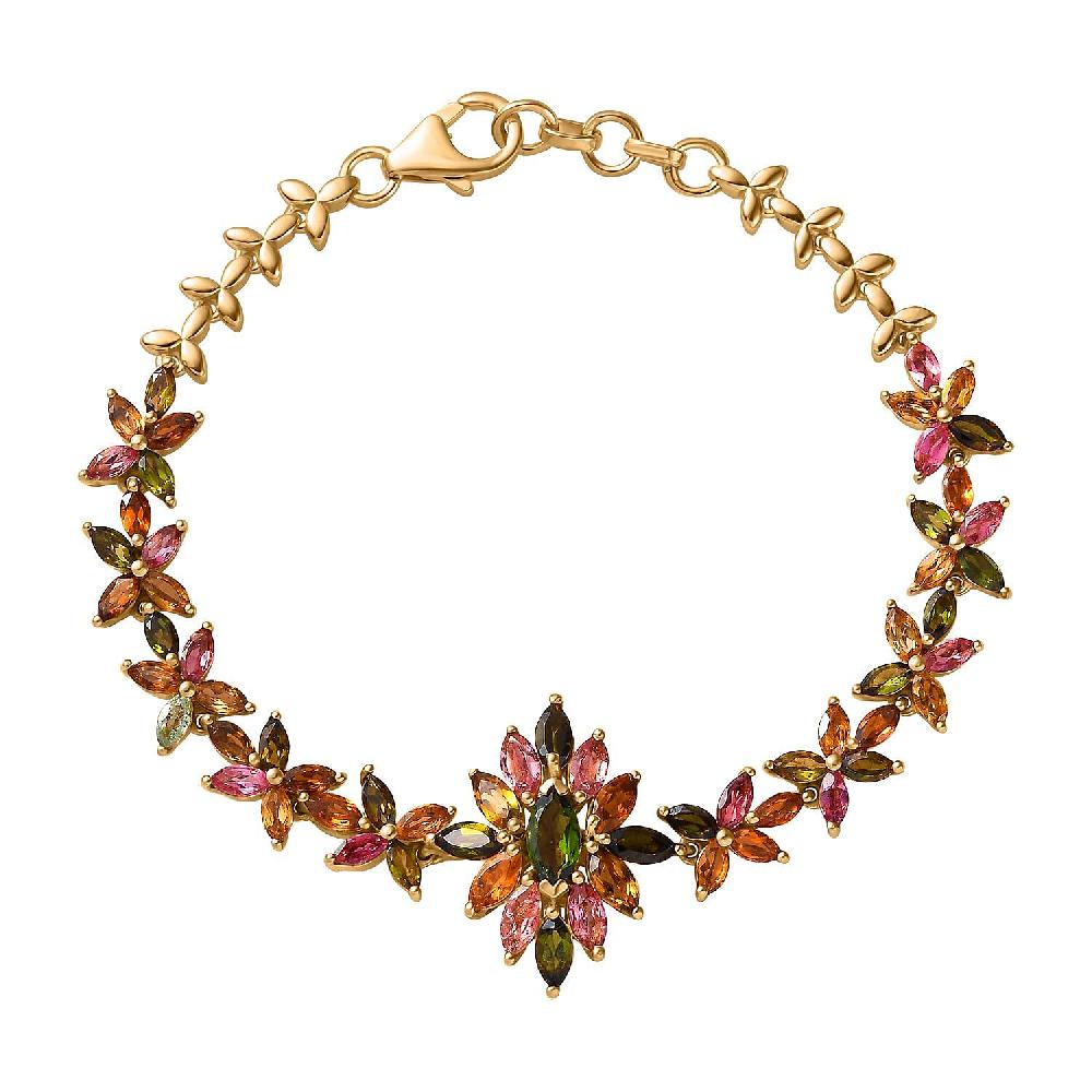 D'Joy Multi-Tourmaline 6.00 ctw Floral Harmony Bracelet in 18K Vermeil Yellow Gold Over Sterling Silver (6.50 In)
