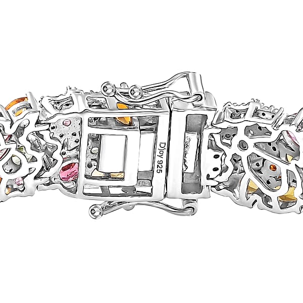 D'Joy Multi-Tourmaline And Moissanite 18.50 Ctw Celestial Garden Bracelet In Rhodium Over Sterling Silver (7.25 In)