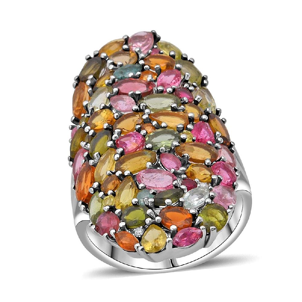 D'Joy Multi-Tourmaline and Moissanite 8.00 ctw Crown of Colors Ring in Rhodium Over Sterling Silver