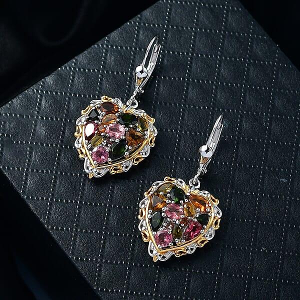D'Joy Multi-Tourmaline Earrings In 18K Vermeil YG And Rhodium Over Sterling Silver 3.50 Ctw