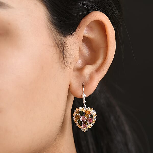D'Joy Multi-Tourmaline Earrings In 18K Vermeil YG And Rhodium Over Sterling Silver 3.50 Ctw