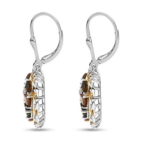 D'Joy Multi-Tourmaline Earrings In 18K Vermeil YG And Rhodium Over Sterling Silver 3.50 Ctw