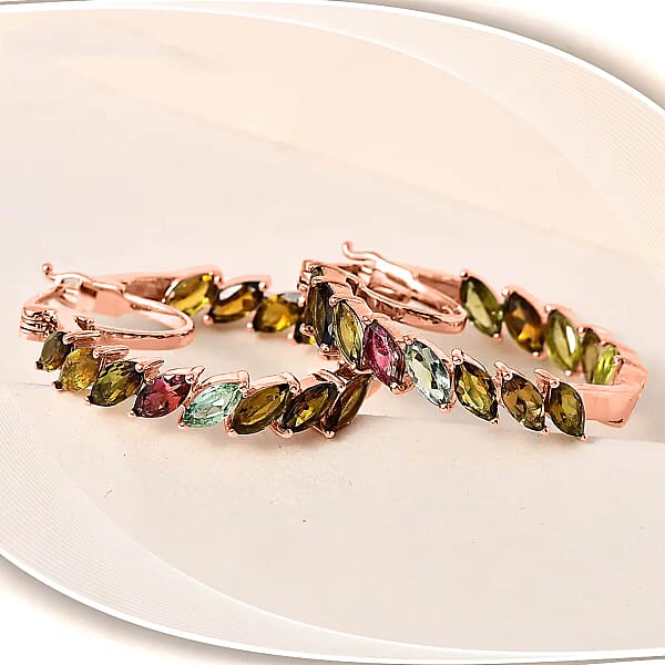 D'Joy Multi-Tourmaline Hoop Earrings In 18K Vermeil RG Over Sterling Silver 8.96 Ctw (Del. In 10-12 Days)
