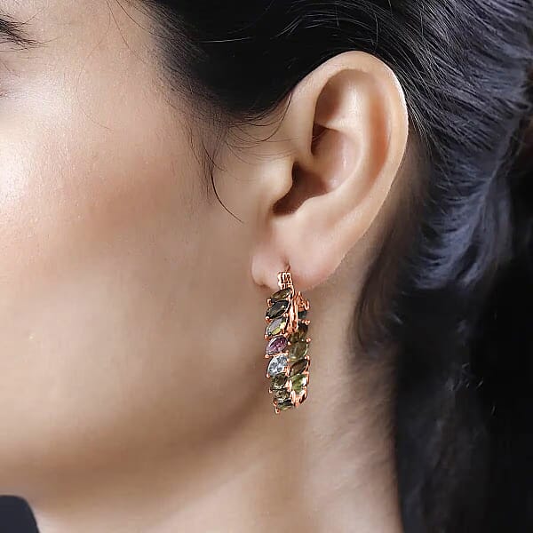 D'Joy Multi-Tourmaline Hoop Earrings In 18K Vermeil RG Over Sterling Silver 8.96 Ctw (Del. In 10-12 Days)