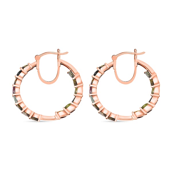 D'Joy Multi-Tourmaline Hoop Earrings In 18K Vermeil RG Over Sterling Silver 8.96 Ctw (Del. In 10-12 Days)