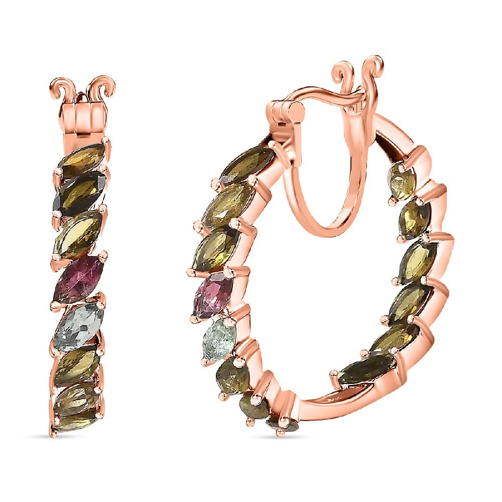 D'Joy Multi-Tourmaline Hoop Earrings in 18K Vermeil RG Over Sterling Silver 8.96 ctw (Del. in 10-12 Days)