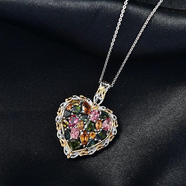 D'Joy Multi-Tourmaline Pendant Necklace In 18K Vermeil YG And Rhodium Over Sterling Silver 2.70 Ctw (20 Inches)