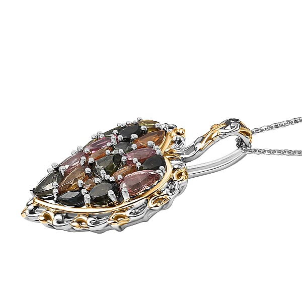 D'Joy Multi-Tourmaline Pendant Necklace In 18K Vermeil YG And Rhodium Over Sterling Silver 2.70 Ctw (20 Inches)