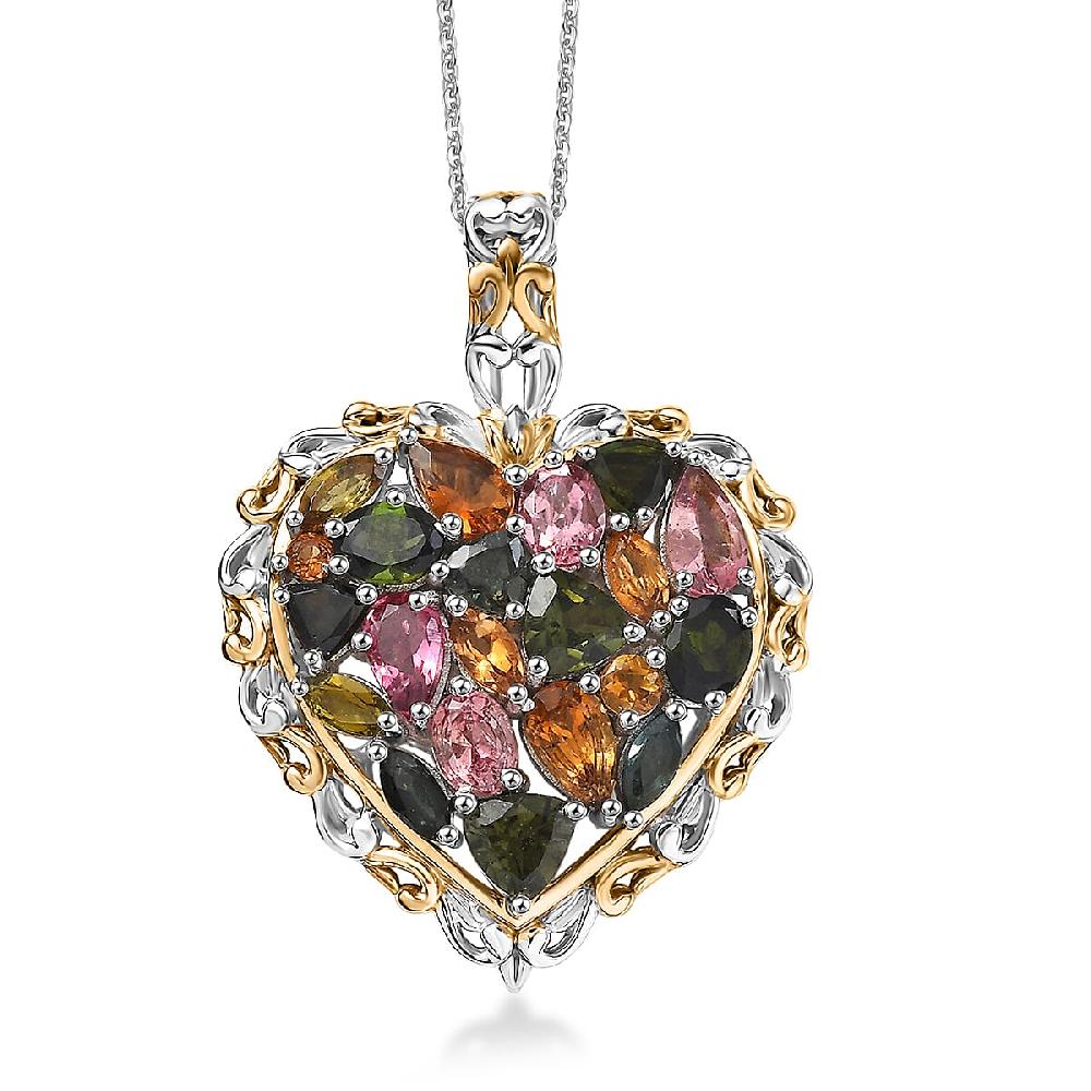 D'Joy Multi-Tourmaline Pendant Necklace in 18K Vermeil YG and Rhodium Over Sterling Silver 2.70 ctw (20 Inches)