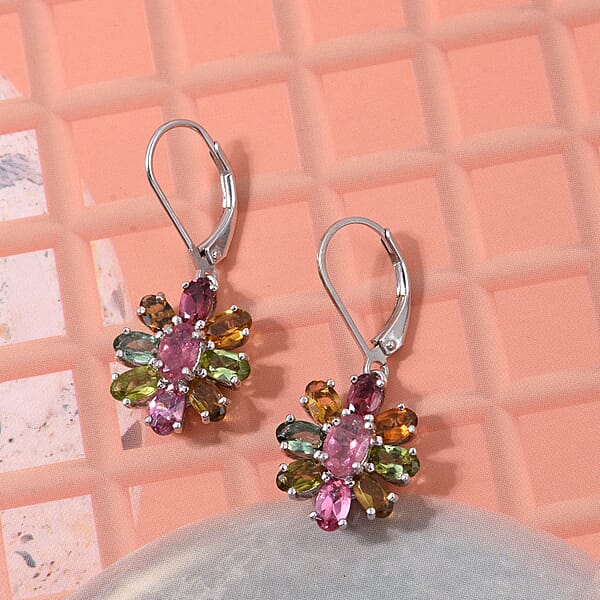 D'Joy Multi-Tourmaline Rainbows Promise Earrings In Rhodium Over Sterling Silver 4.40 Ctw