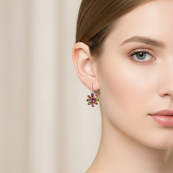 D'Joy Multi-Tourmaline Rainbows Promise Earrings In Rhodium Over Sterling Silver 4.40 Ctw