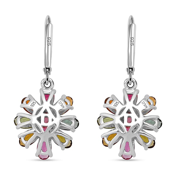 D'Joy Multi-Tourmaline Rainbows Promise Earrings In Rhodium Over Sterling Silver 4.40 Ctw