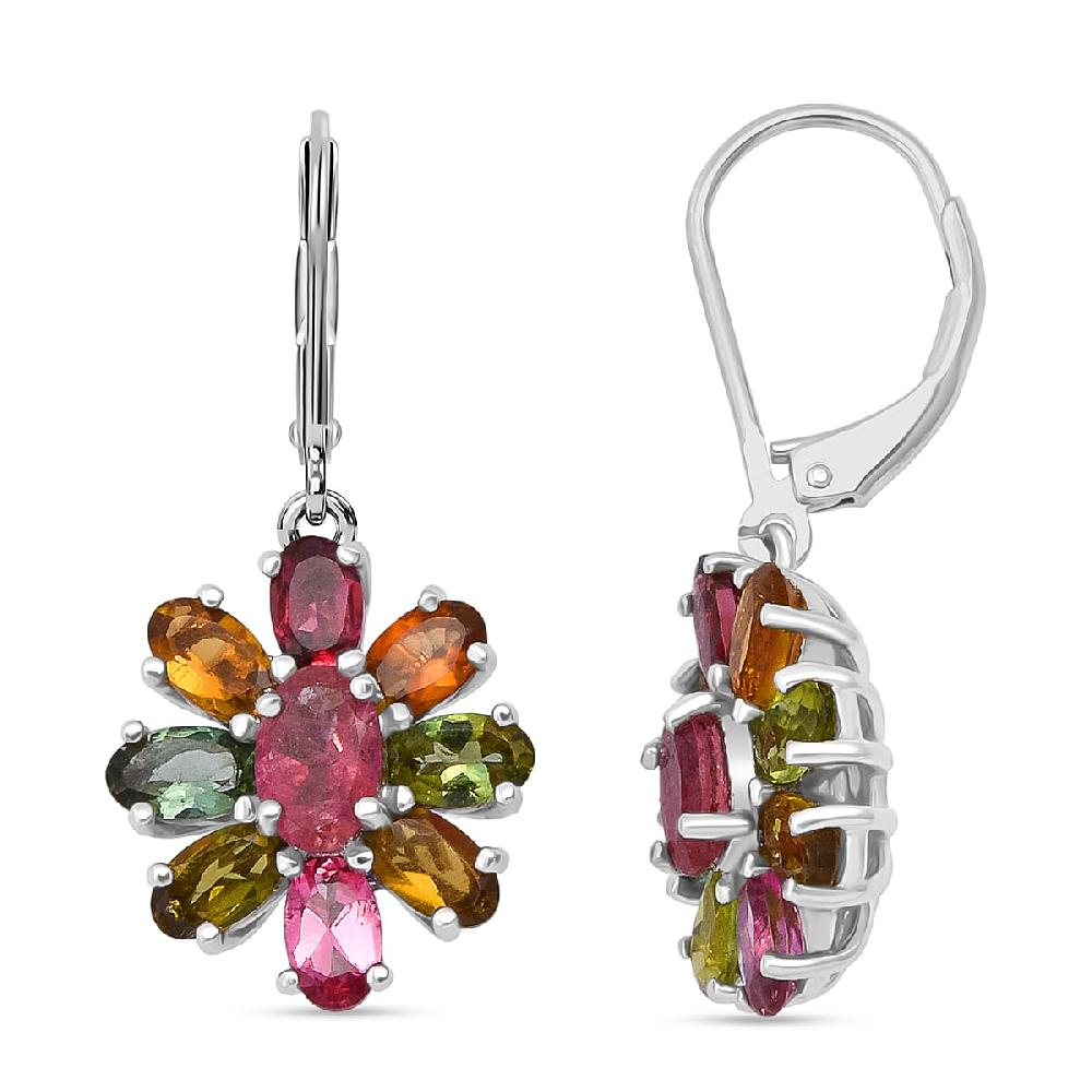 D'Joy Multi-Tourmaline Rainbows Promise Earrings in Rhodium Over Sterling Silver 4.40 ctw