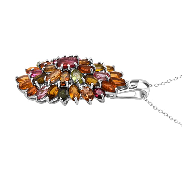 D'Joy Multi-Tourmaline Rainbows Promise Pendant Necklace In Rhodium Over Sterling Silver 7.70 Ctw (20 Inches)