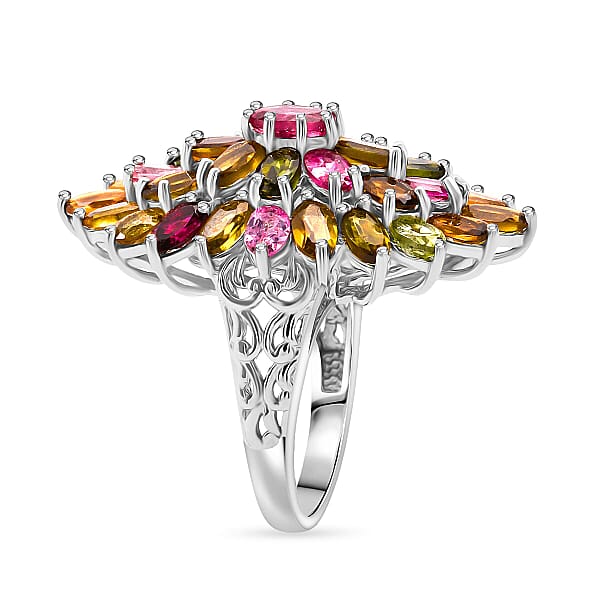 D'Joy Multi-Tourmaline Rainbows Promise Ring In Rhodium Over Sterling Silver 7.70 Ctw