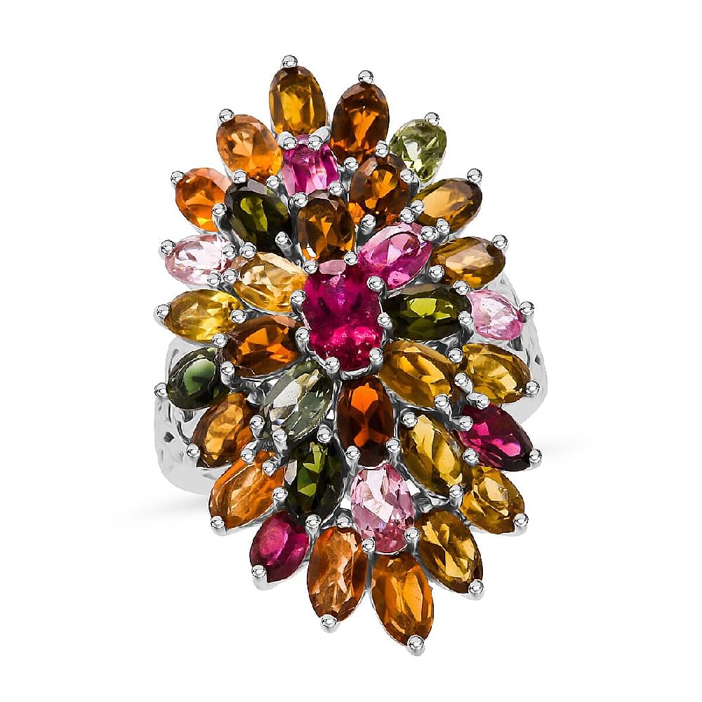D'Joy Multi-Tourmaline Rainbows Promise Ring in Rhodium Over Sterling Silver 7.70 ctw