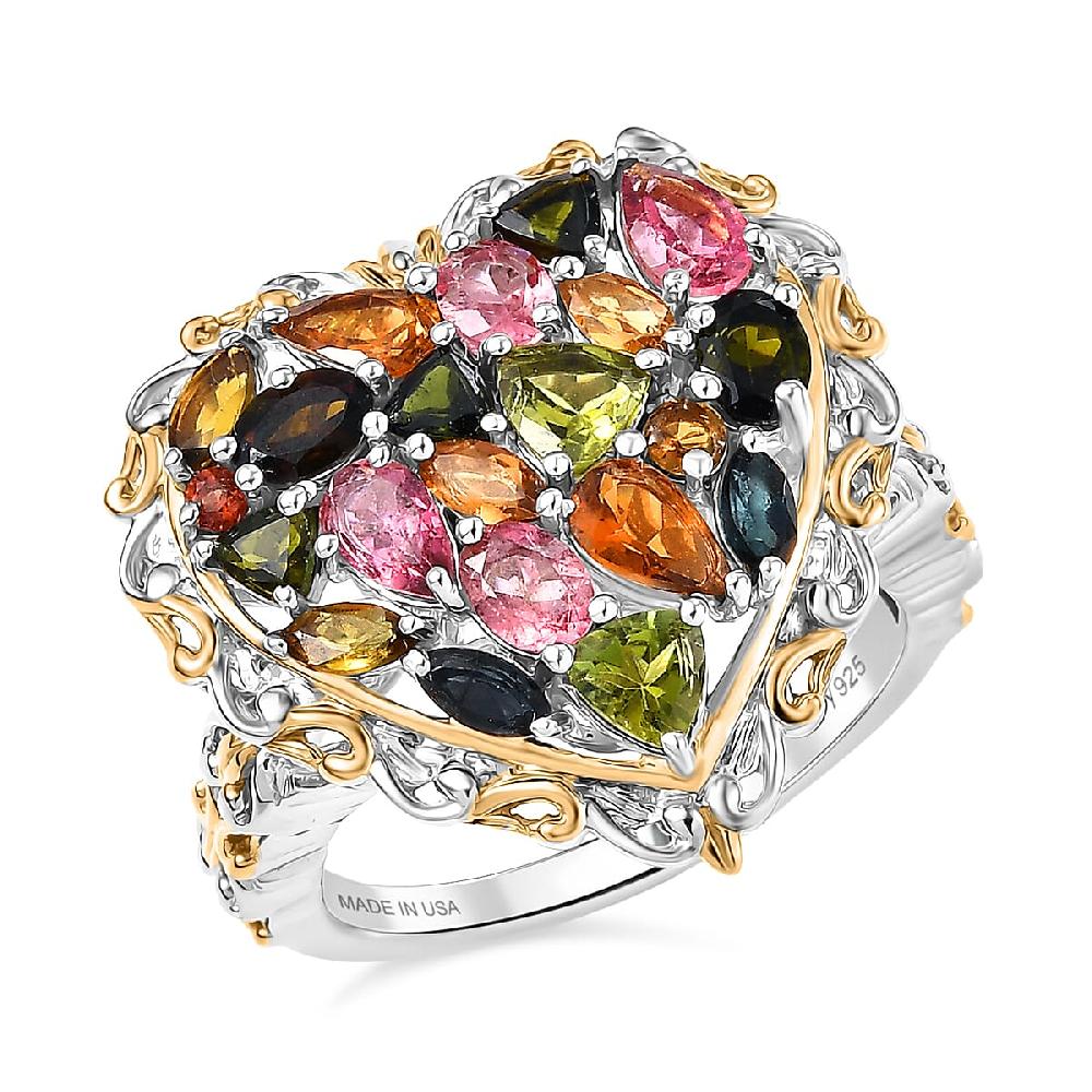 D'Joy Multi-Tourmaline Ring in 18K Vermeil YG and Rhodium Over Sterling Silver 2.80 ctw