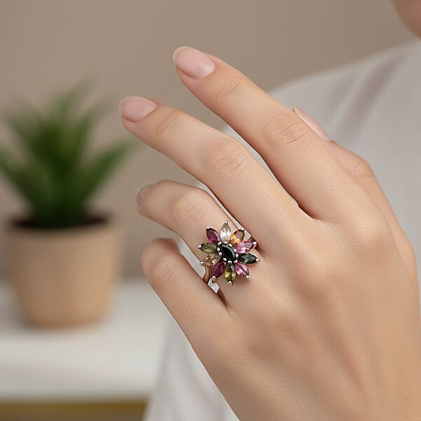 D'Joy Multi-Tourmaline Ring In Rhodium Over Sterling Silver 0.90 Ctw