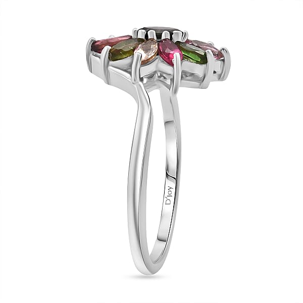 D'Joy Multi-Tourmaline Ring In Rhodium Over Sterling Silver 0.90 Ctw